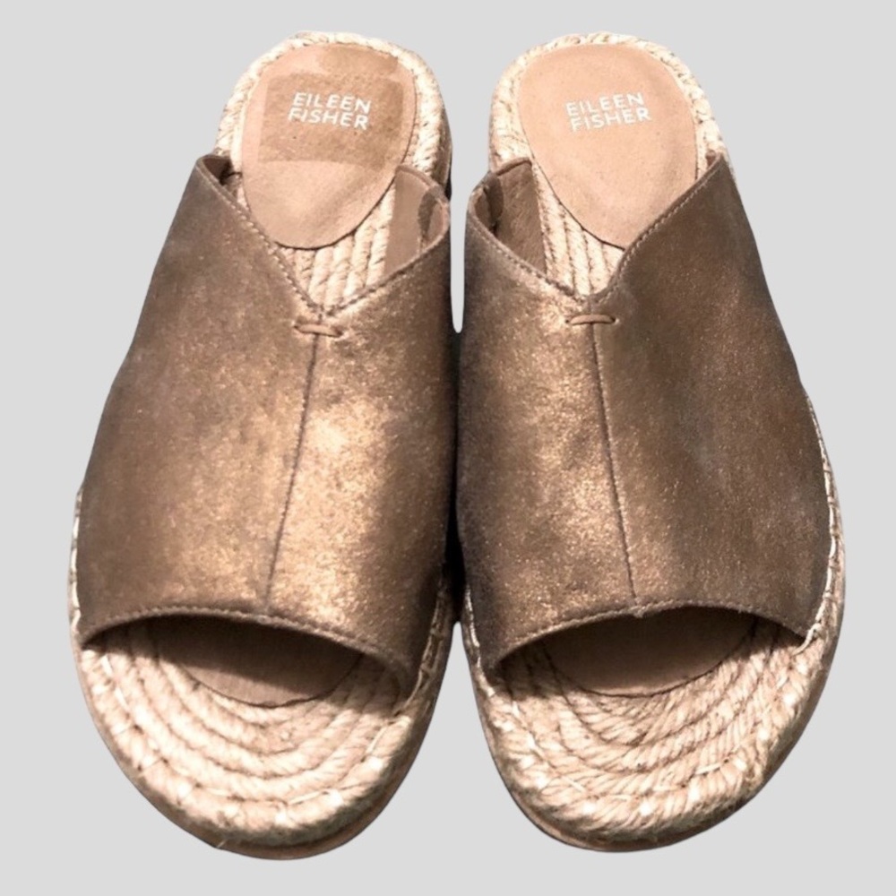 NWOT ☁️ EILEEN FISHER | Metallic Leather Slide Sandals Sz 8.5 - So Comfy ☁️